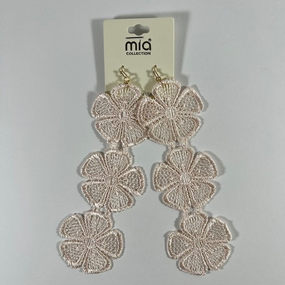 Mia Collection Jewelry - Mia Collection Pastel Pink Flower Dangle Earrings - 6" Length